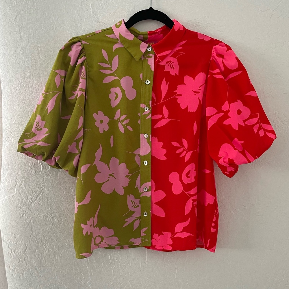 Anthropologie THML Split Abstract Print Blouse